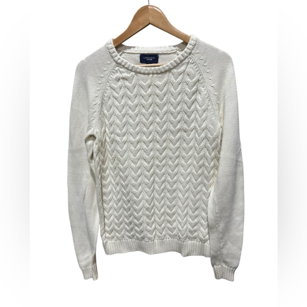 Land's End Womens Size M Cream CableKnit Cozy Sweater